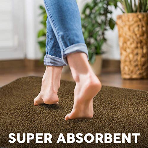 Kaluns Door Mat - Front Door Welcome Rug Indoor Doormat - Super Absorbent Mud Mats - Home Entry Floor Mat, Non Slip PVC Waterproof Backing, Shoe Mat for Entryway - Machine Washable (18x28 Brown)