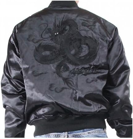 Amazon Co Jp Hoshihime 星姫 スカジャン 白龍 サマー サテン 中綿なし H6128nk 黒 黒 白 白 和柄 総刺繍 日本製 3l 黒 黒 服 ファッション小物