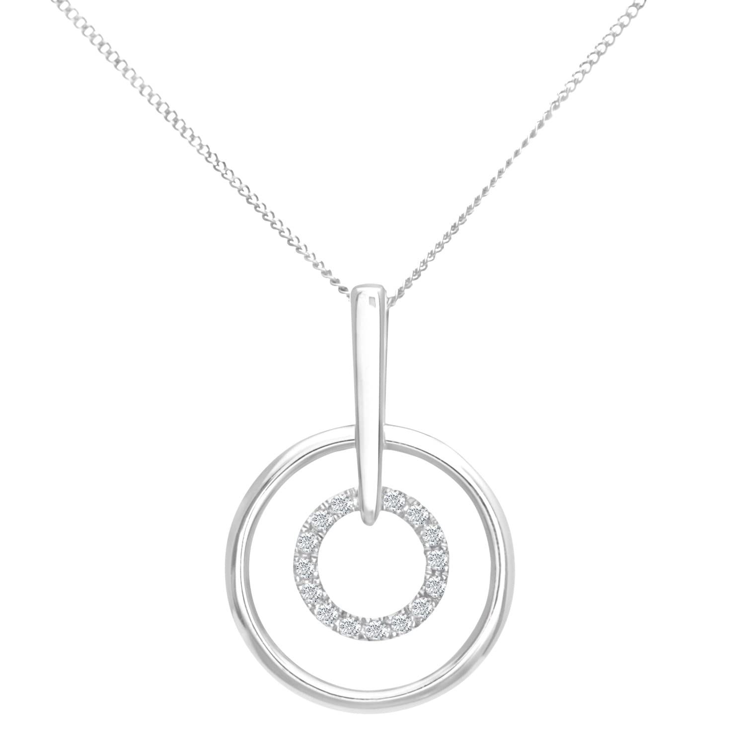 Elegano 9ct White Gold 46 cm Women’s Necklace – Diamond Circle Rings Pendant