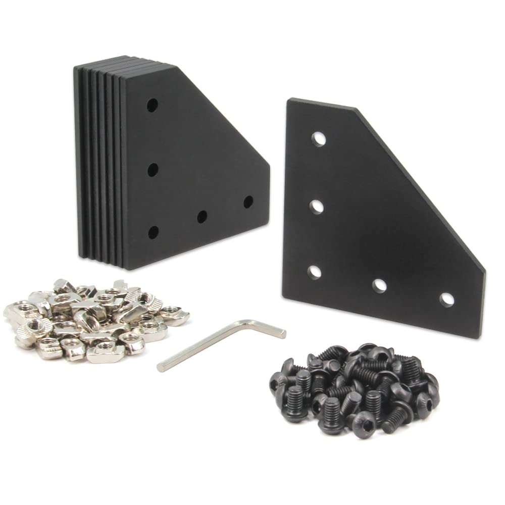 Yeebyee 3030 Corner Metal Bracket Plate L Shape 5 Hole 90 Degree Outside Joining Plate with M6x10mm Screws and T-Nuts for 30 x 30mm Series Aluminum Extrusion Profile, 8pcs/Pack (Black-3030 L Shape) โ image 1