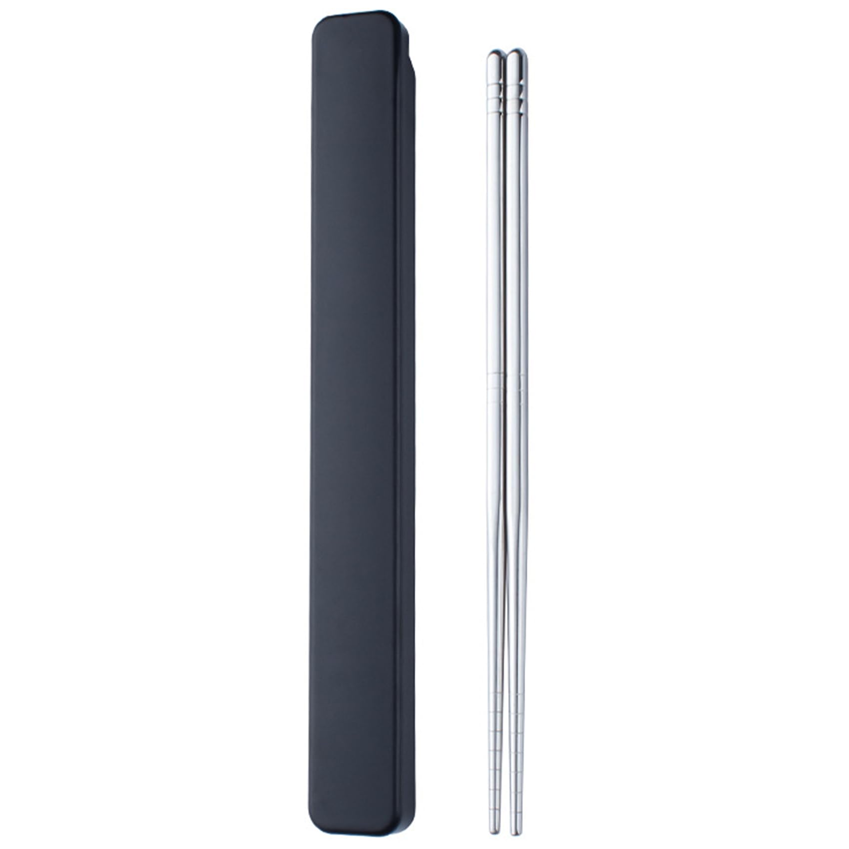 Stainless Steel Metal Chopsticks - 1 Pair Reusable with Pull Design Case - Portable Utensil for School, Home, Office, Camp, Travel & Bento Box (Black)