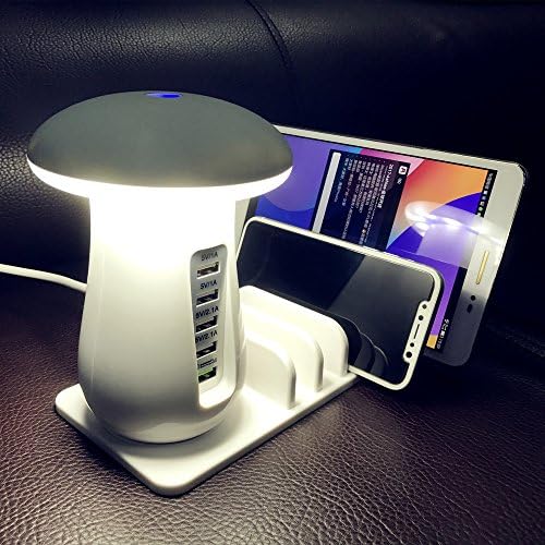 Walkas USB Charging Station with Mushroom LED Desk Lamp 3.0 quick charge Fast Charging for iPhone 8/7/6 Plus iPad iPod Google Pixel Samsung Galaxy Note8 S8 (white)