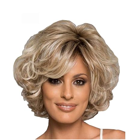 Gxqjf Wig Gold Gradient Hairstyle Wig Fluffy Personality Short