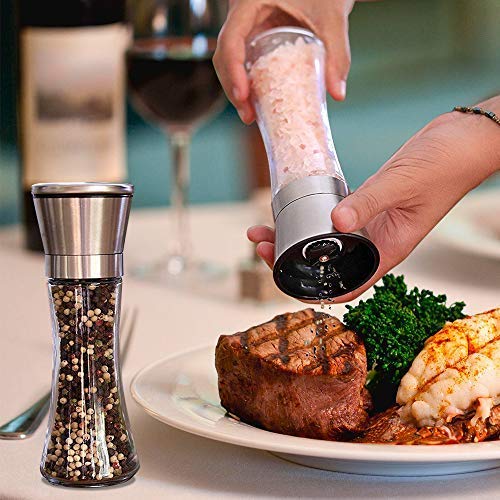 Salt and Pepper Shakers Grinders Refillable Stainless Steel,Adjustable