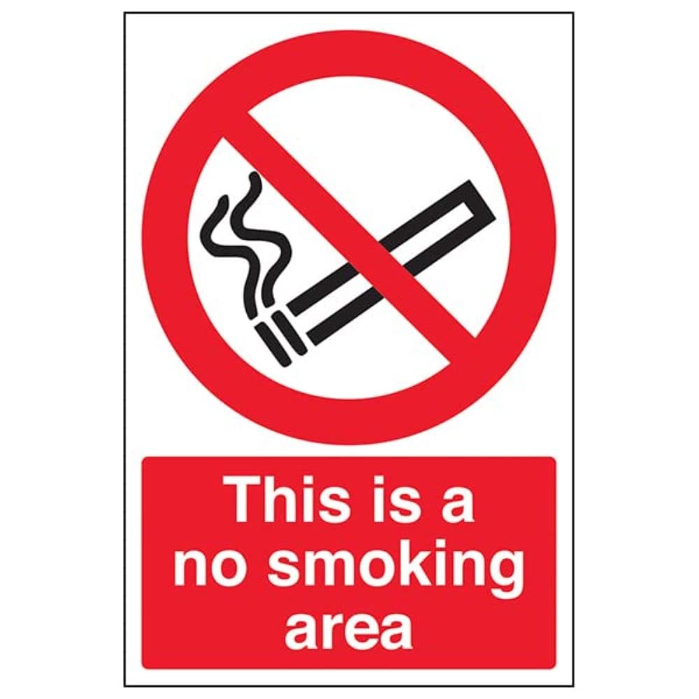V Safety Prohibition No Smoking - This is a No Smoking area - 200 x 300 mm Restickable Safety Sign Safety Sign