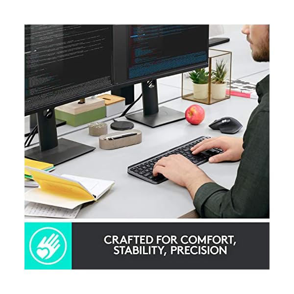 Logitech MX Keys Advanced Wireless Illuminated Keyboard, Tactile responsive Typing, Backlighting, Bluetooth, USB-C…