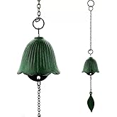 Oavand Japanese Traditional Lucky Small Wind Chimes for Outside, Iwachu Cast Iron Bless Temple Wind Bell Memorial and Sympathy Leaf Wind Chimes Indoor Garden Bell, Patio, Balcony (Green Leaf)