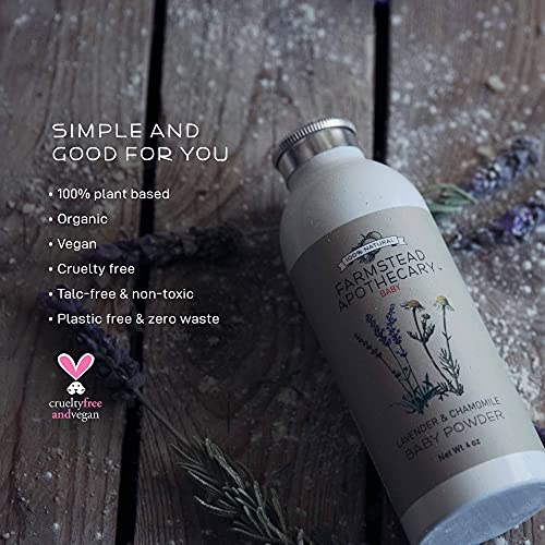 Farmstead Apothecary 100% Natural Baby Powder (Talc-Free) with Organic Tapioca Starch, Organic Chamomile Flowers, Organic Calendula Flowers, Lavender & Chamomile 4 oz