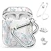 Queenxbar Airpods Case Cover, Clear Hard PC Airpods Cover Sparkle Crystals with AirPods Strap/Ear Hook/Watch Band Holder/Heart-Shaped Carabiner for Airpods 1 & 2(Front LED Visible)
