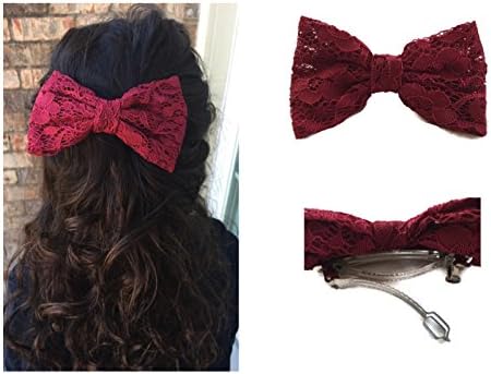 Sowing Love Large Lace Hair Bow - Ladies and Girls 5 Hair Bows - Various Colors (Crimson Red)