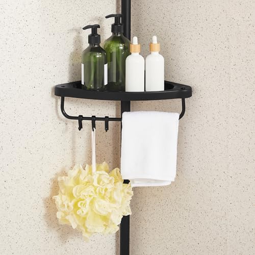SONGMICS Shower Corner Shelf, 4-Tier Bathroom Shower Shelf, 85-305 cm Adjustable Shower Caddies, Bathroom Organiser, Black BCB001B01
