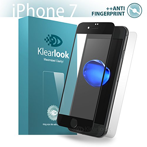 Klearlook [Fingerprint Killer] Matte Finish 9H Tempered Glass Screen Protector and Matte Back Flim for Apple iPhone 7, Black Frame (1+1 Pack)