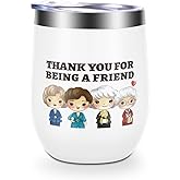 Thank You for Being A Friend Wine Tumbler, Golden Girls Merchandise, Friendship Gifts for Women Friends Sister, Birthday Christmas Gifts for Her, 12 oz Stainless Steel Coffee Thermos with Lid (White)