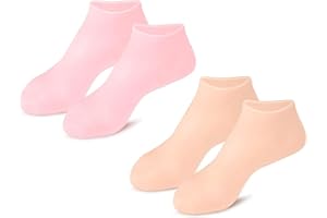 KOSIMI 2 Pairs Silicone Pedicure Socks, Women Foot Spa Pedicure Silicone Socks, Soft Gel Socks for Dry Cracked Feet Women(Pink + Beige)