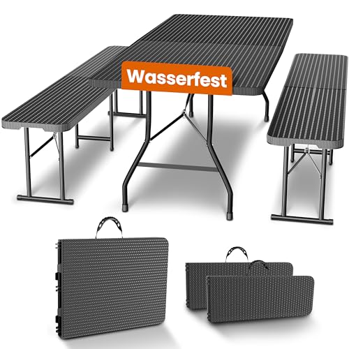 NewHabitat Bierzeltgarnitur Polyrattan Klappbar – Tisch & 2 Bierbänke