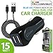 Cellet Fast Charging 15Watt Dual USB Port Car Charger with 4ft Type-C Cable High Powered 3Amp Compatible for Motorola Z3 Play Moto G6 X4 Z2 Force Z2 Play Z Droid Z Force Droid Z Play Droid Z3