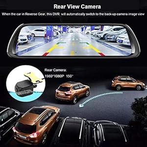 SZKJ D30 Specchietto retrovisore universale per auto, con dash cam retro, navigatore GPS, musica via Bluetooth, WiFi, Android 8.1, lenti doppie FHD 1080p - immagine 8