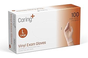Caring Vinyl Exam Gloves Powder Free and Not Made with Natural Rubber Latex, Gloves for Medical Use, First Aid, Food Prep