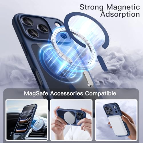 JETech Magnetic Case for iPhone 17 Pro MAX 6.9 Inch Compatible with MagSafe, Shockproof Case, Solid Color Matte TPU Frame, Anti-Scratch Transparent Backing(Dark Blue)