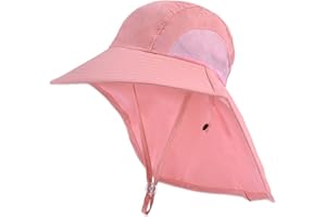 EXEMABA Kids Sun Hat with Neck Flap - Unisex Adjustable Children Wide Brim Summer UPF50+ Sun Protection Mesh Bucket for 4-12y