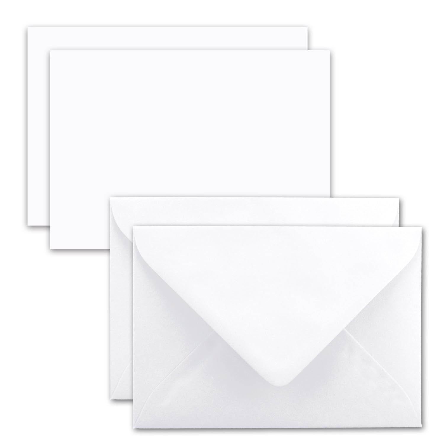 Set of 50 Cards with Envelopes, DIN A7 10.5 x 7.3 cm, Bright White with Envelopes, C7 Wet Seal, Gift Tags