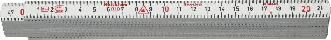 Plastic folding rule 2m I Hultafors I Made in Sweden I Accuracy class III I 2m folding rule made of fibreglass I 200064