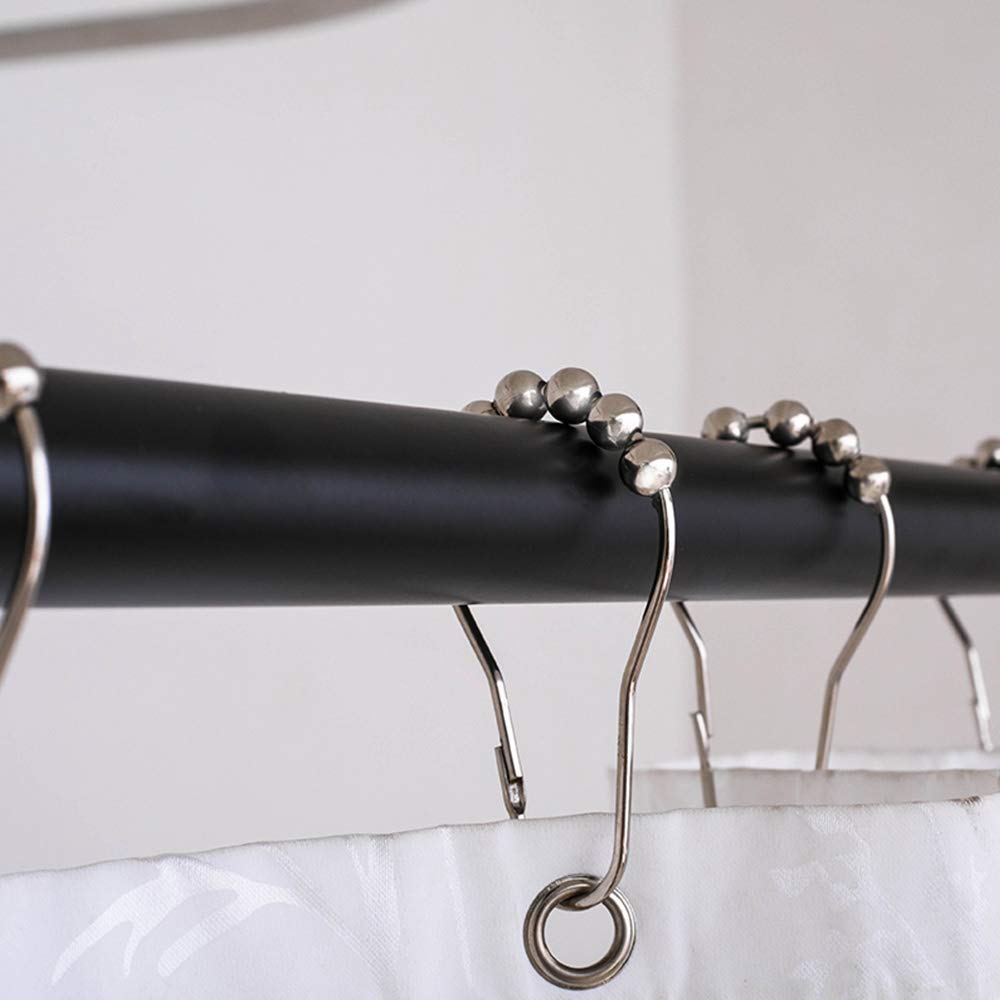 Rustproof Shower Curtain Hooks Rings, Heavy Duty 304 Stainless Steel, Roller Glide Hooks, Polished Nickle, Set of 12