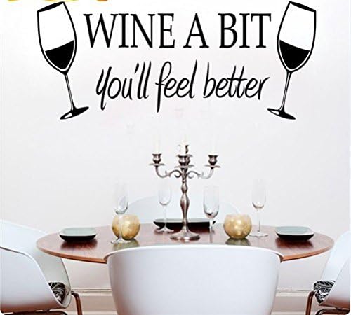 Kitchen Wall Stickers Home Decor, Dining & Cooking Quote Decal Heart Removable Vinyl Art Decoration (Wine A Bit, You'll Feel Better)