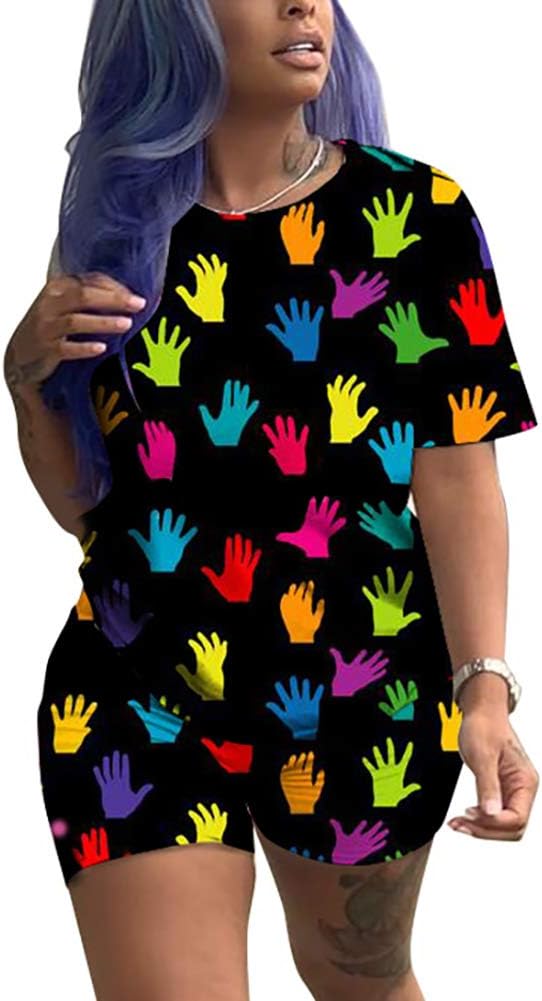 Womens 2 Piece Sets Summer Short Sleeve Pullover Top + Bodycon Shorts Tie Dye Casual Sweatsuits S-XXXL