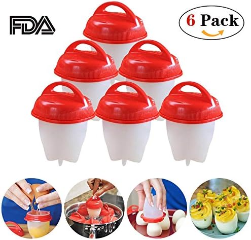 Silicone Egg Cooker, Hard and Soft Make, No Shell, Non Stick Silicone, BPA Free, Egg Boiler, Egg Cups, Egg Poachers, Egg Cooker (6 PACK) (Red)