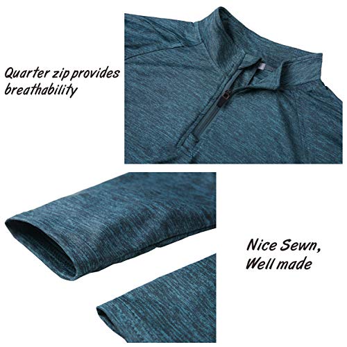 Fresca Sweat-Wicking Quick Dry Biking Shirt for Men, Long Sleeve Cycling Jersey Mock Neck Collar Classic Active Wear Workout Training T-Shirts Blue Green Large
