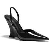 Coutgo Womens Slingback Wedge Heels Closed Pointed Toe D'Orsay Pumps Slip On Work Dress Shoes
