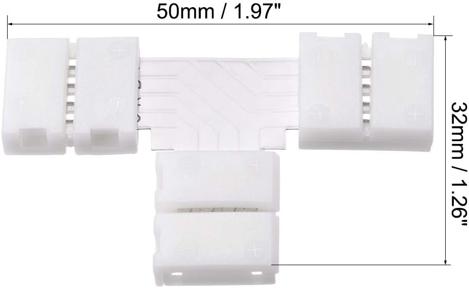 sourcing map 10mm 4P T-shape LED Strip Connector Quick Splitter for 5050 RGB 4 Conductor Strip Lights 5Pcs - Image 3