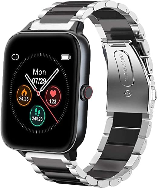 ceston Compatible with Blackview R3 Pro Bands, Stainless Steel Metal Replacement Strap Bracelet Compatible with Blackview R3 Pro/R3 Smartwatch/X2 Smartwatch/IOWODO R3 Pro (Silver-Black)