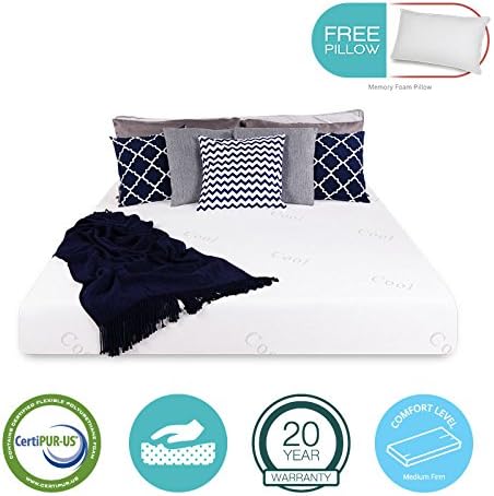 8" inch COOL &amp; GEL Memory Foam Mattress - Triple-Layered - Certipur-US Certified - Medium Firm - 20-Year Warranty - Full - with FREE PILLOW