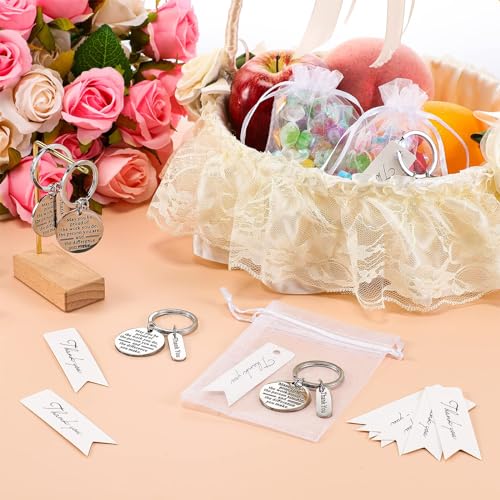 50 Pcs Employee Appreciation Gifts, Appreciation Keychain Set, Bulk Thank You Gifts Organza Bags with Thank You Cards for Coworkers, Employees, Teachers Favors