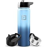 IRON °FLASK Camping & Hiking Hydration Flask with Straw, Wide Mouth Insulated Stainless Steel Sports Water Bottle - 22 oz Blue Waves