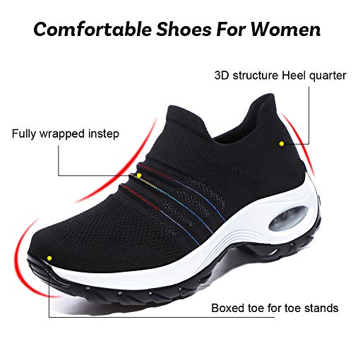 DierCosy Nursing Shoes for Women Black Slip on Womens Walking Shoes Comfortable Nurse Work Shoes