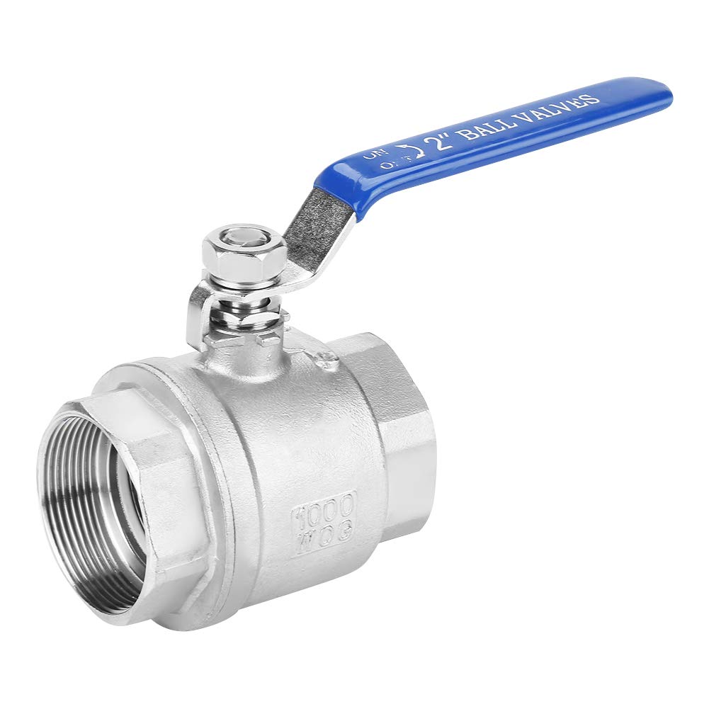 Akozon Ball Valve Female Thread 2" DN50 Full Port Ball Valve 304 Stainless Steel Two-Piece 1000 WOG with Heavy Duty Blue Insulation Handle