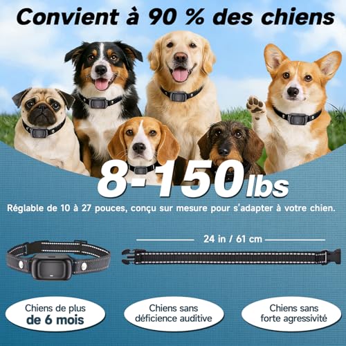 Collier Anti Aboiement Chien, Automatique Collier de Dressage pour Détection Intelligente des Aboiements, Ultrasons/Bip/Vibration, Imperméable IPX7, Rechargeable Anti Aboiement Chien Petit Moyen Grand