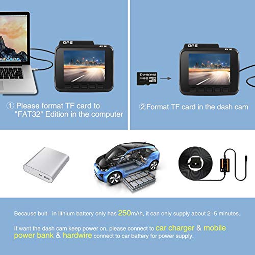 4K Car Dash Cam, 2.4" Dash Camera Recorder WiFi GPS, 170 °Wide Angle Dashboard Camera with G-Sensor, WDR Super Night Vision, Loop Recording,Parking Monitor,SOS Protection,Motion Detection