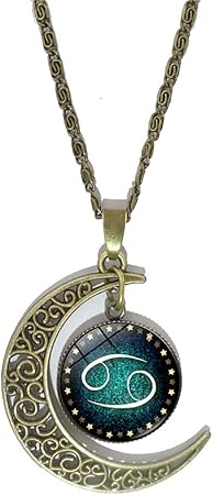 Collier Avec Pendentif En Forme De Croissant De Lune Et 12 Constellations Phosphorescent Cancer Amazon Fr Cuisine Maison