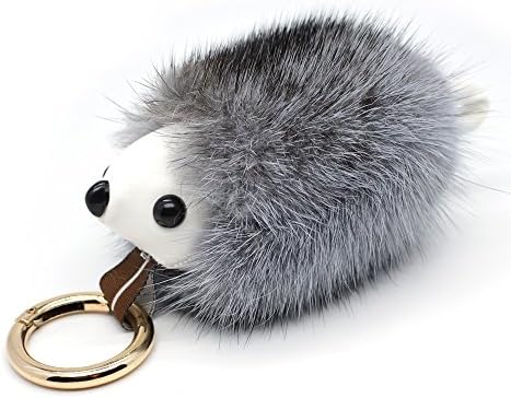 Real Mink Fur Hedgehog Mouse Fur Ball Bag Charm keychain Phone Pendant (Gray)