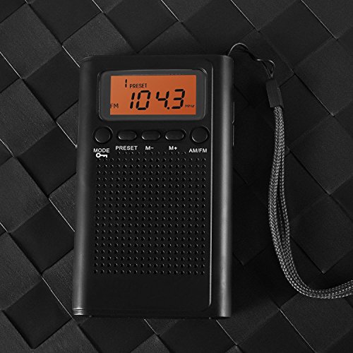 AM FM Pocket Radio,Portable Digital Radio Alarm Clock with 3.5mm Earphone Jack and Supporting Stereo Mode for Bedroom,Outdoor(Without Battery)