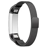 For Fitbit Alta HR and Alta Bands Metal Black Large Small, Bon Tech Replacement Wristbands Fitbit Alta HR Accessories Straps (Milanese - Black)