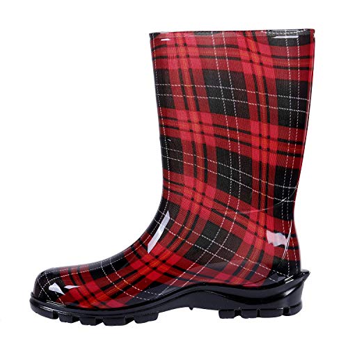 red buffalo plaid rain boots