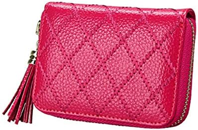 Womens Credit Card Holder Wallet Zip Leather Card Case RFID With Blocking Pocket And Wrist Straps