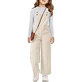 Haloumoning Girls Corduroy Overalls Kids Cute Adjustable Straps Wide Leg Jumpsuit with Pockets 5-14 Years