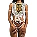 Letiane Women's African Tribal Print Bikini High Cut Monokini One Piece Swimsuit Backless Swimwear (S, White)