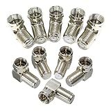 The JK-WORKS Right Angle F-Type Male to Female Plug Coaxial Cable Adapter Panel TV Mounting 90 Degree Coax Adapter Connector (10 Pack)